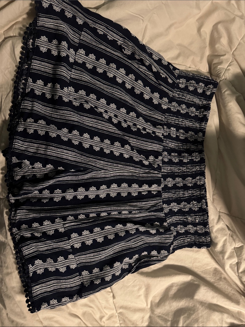 Smocked Waist Navy & White Patterned Skater Skirt